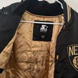 NWT Starter Black Label 75th Anniversary Brooklyn Nets Black Gold Jacket Large